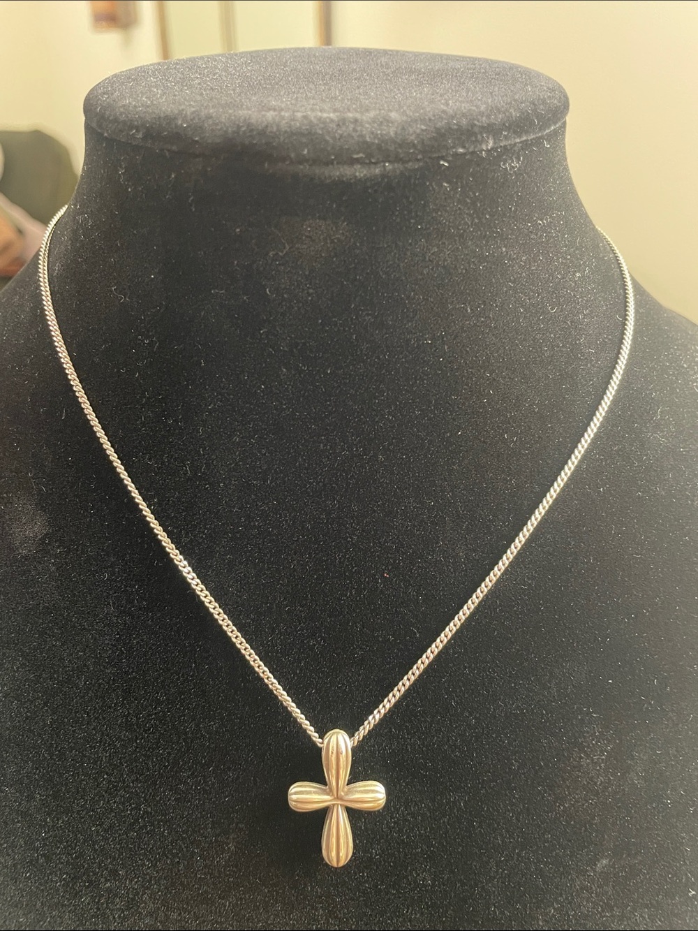 Brighton Silver-Tone Ribbed Cross Pendant Necklace